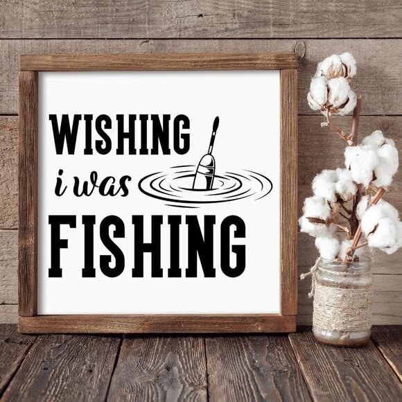 Wishing I Was Fishing Hand-crafted Wood sign - Picture 1 of 3